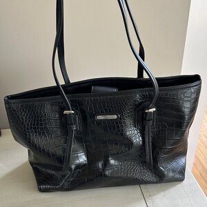 Dana Buchman Black Croc-Embossed Tote with Double Straps